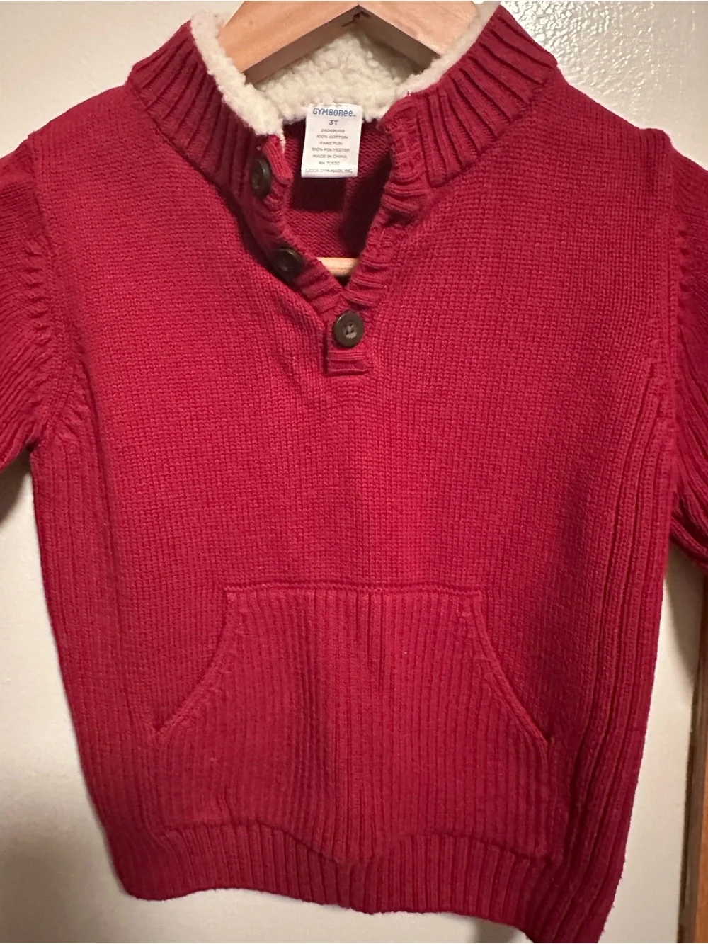 Gymboree Red Knit Pullover Sweater with Sherpa Trim-NWOT Size 3T